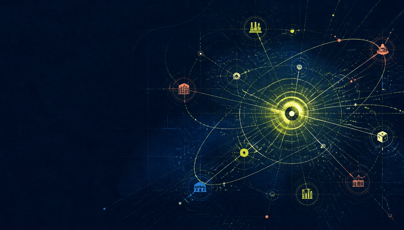 A connected global operating network linking commerce, manufacturing, and distribution signals.